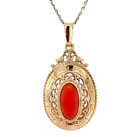 Vintage 14K Gold Pendant with Red Coral