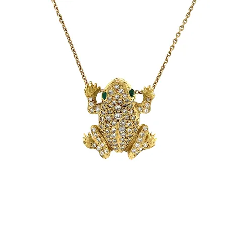 Vintage 14K Gold Pendant with Diamond and Emerald