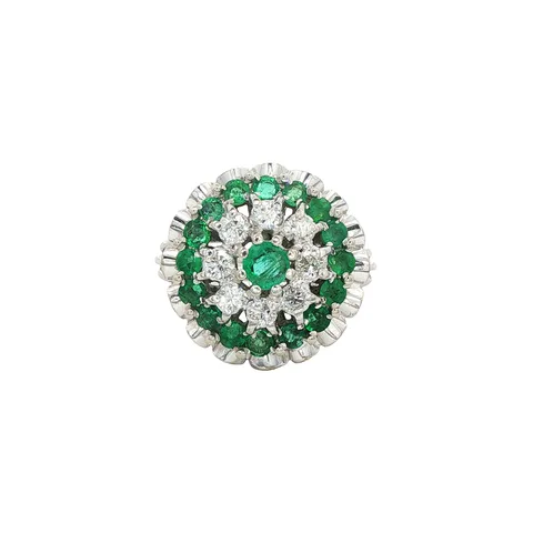Vintage 14K White Gold Ring with Emerald and Diamond