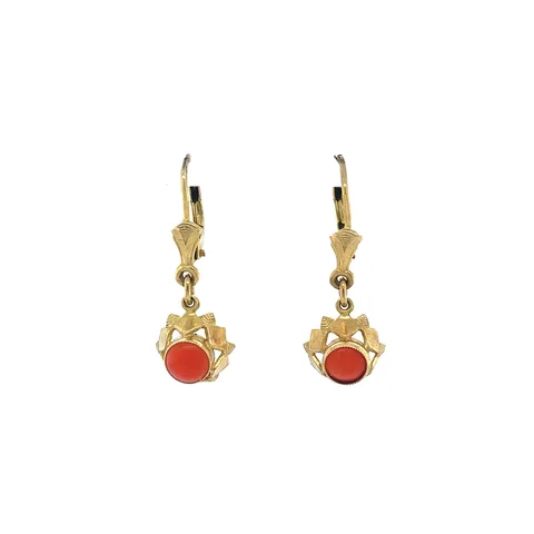 Vintage 14K Gold Drop Earrings with Red Coral