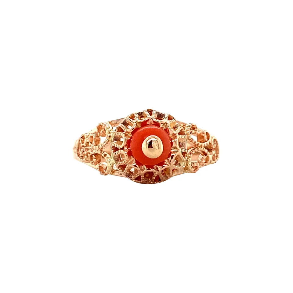 Vintage 14K Rose Gold Ring with Red Coral