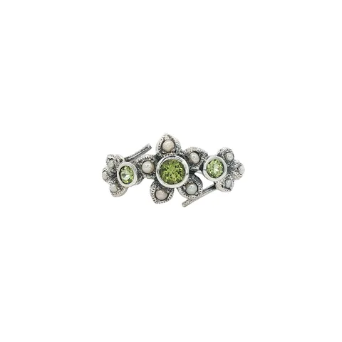 Vintage Sterling Silver Ring with Peridot and Pearl