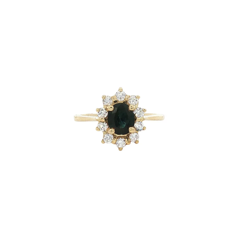 Vintage 14K Gold Cluster Ring with Sapphire and Cubic Zirconia