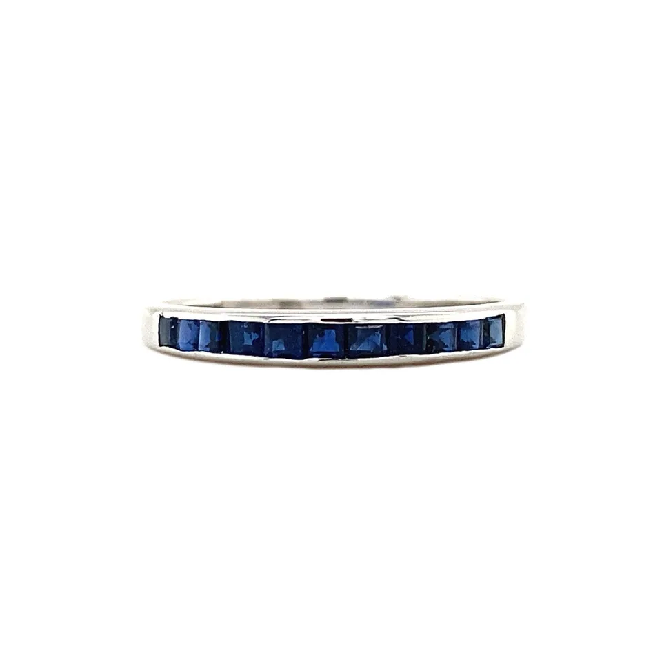 Vintage 18K White Gold Half Eternity Ring with Sapphire