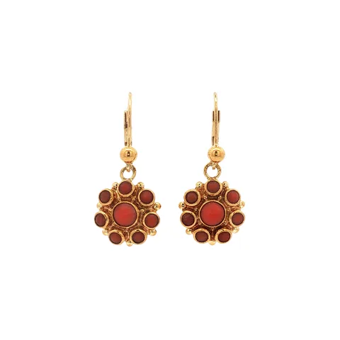 Vintage 14K Gold Drop Earrings with Red Coral