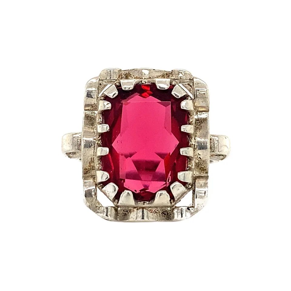 Vintage Queen's Sterling Silver Ring, Ruby Ruby