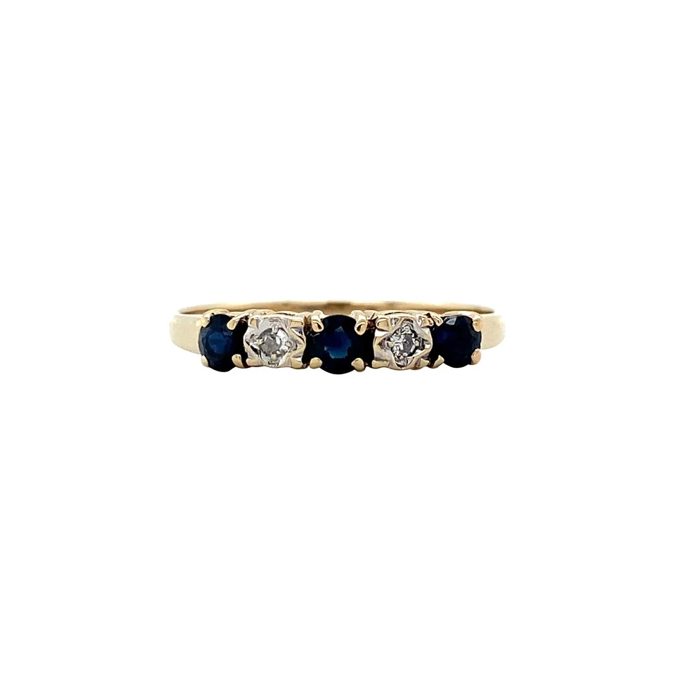 Vintage 9K Gold Half Eternity Ring with Sapphire and Diamond