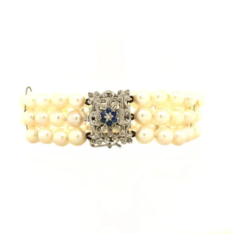 Vintage Pearl Bracelet with 18K White Gold Decorative Clasp