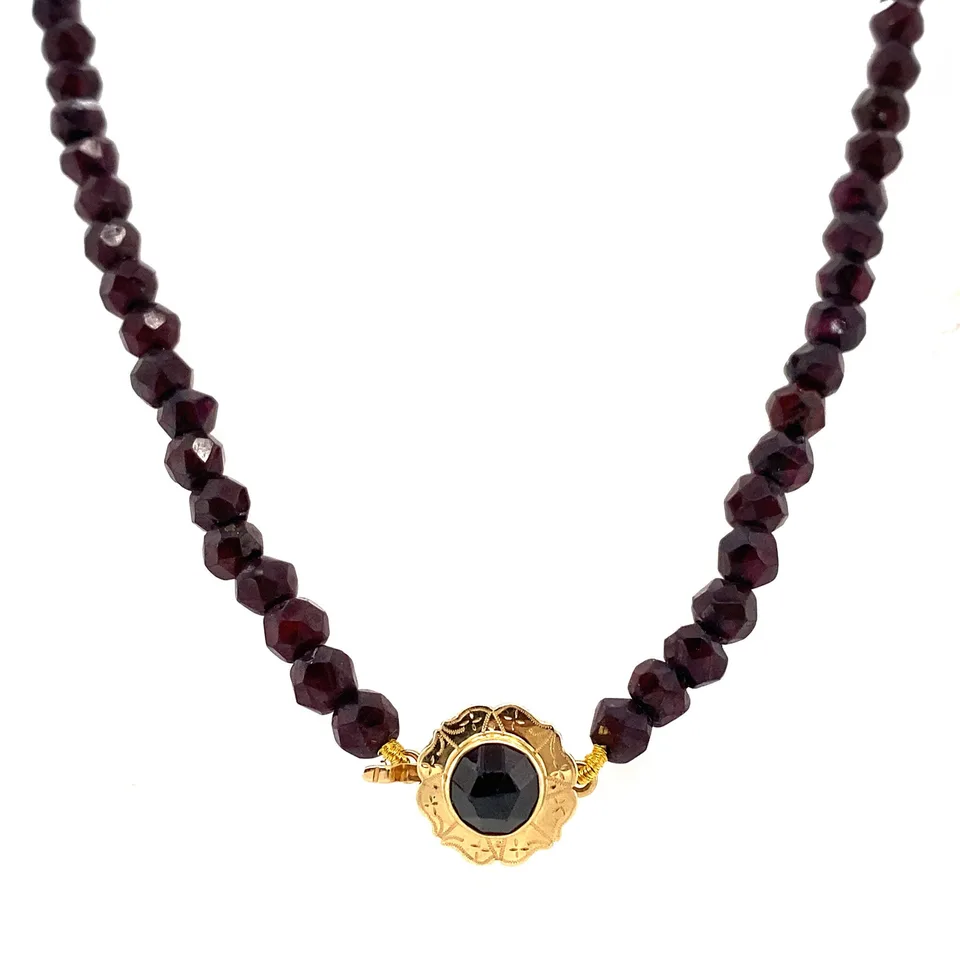 Vintage Garnet Necklace with 14K Gold Clasp
