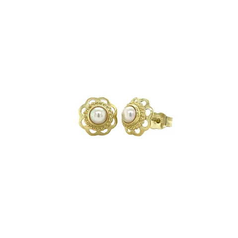 Vintage 14K Gold Stud Earrings with Pearl