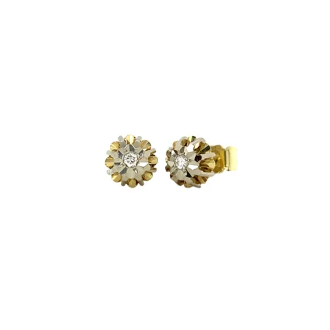 Vintage 14K Gold Solitaire Stud Earrings with Diamond