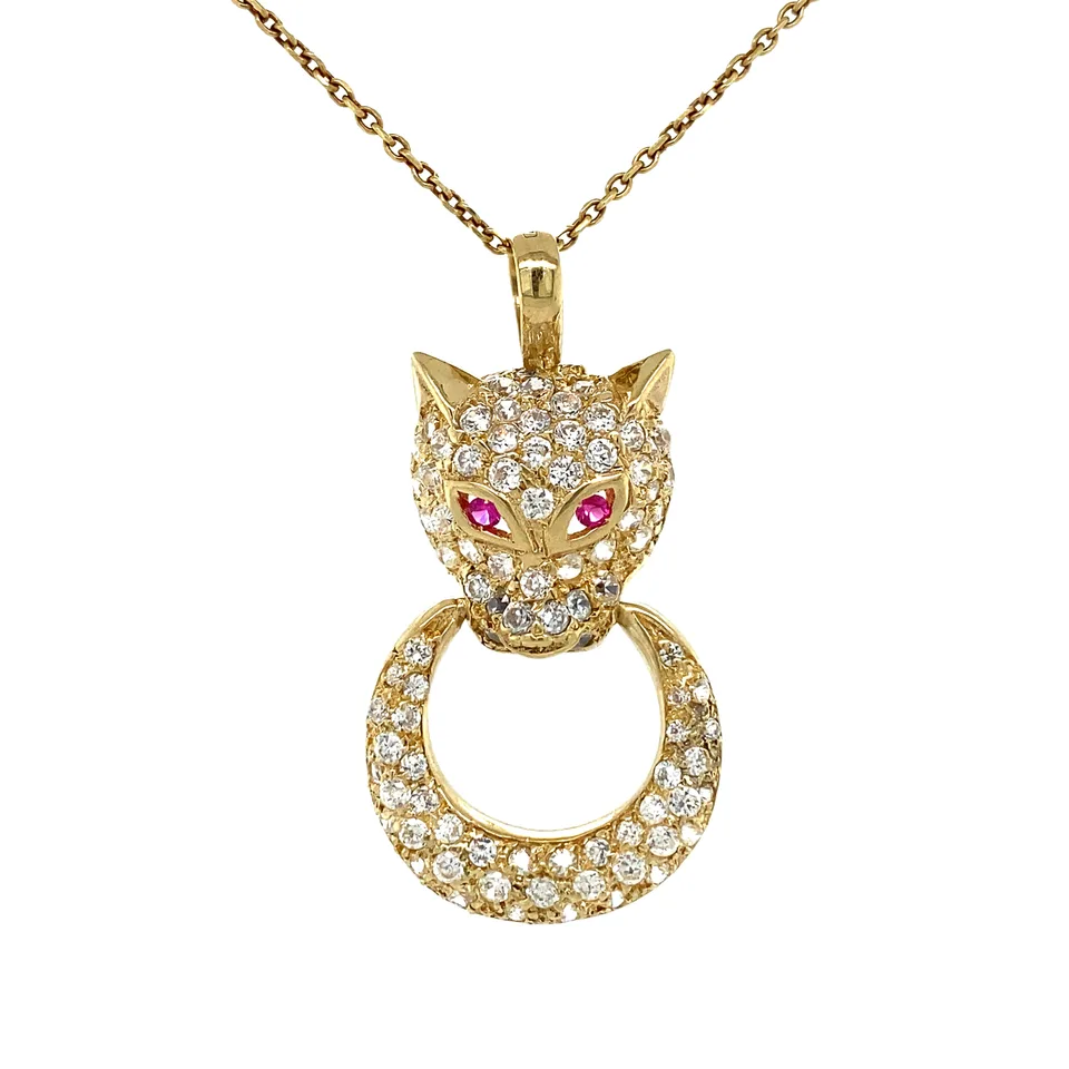 Vintage Panther 12K Gold Pendant with Cubic Zirconia