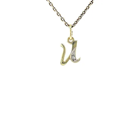 Vintage 14K Gold Letter U Pendant with Diamond