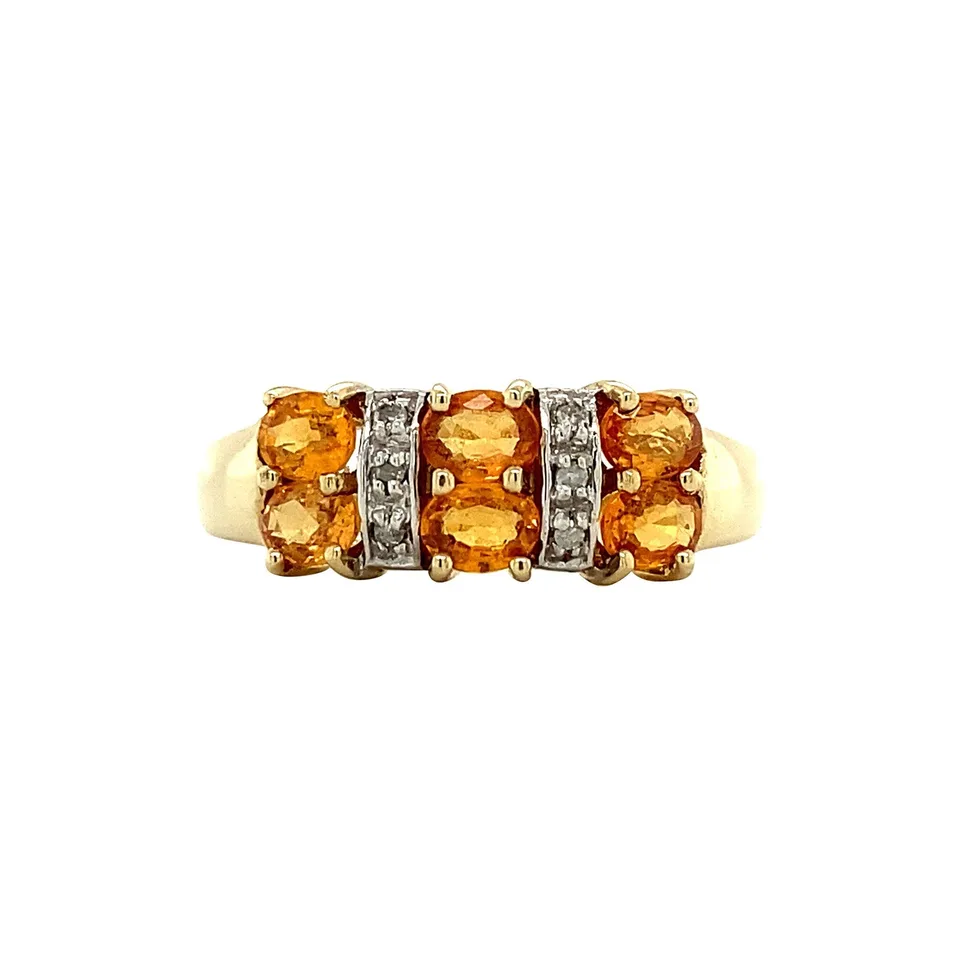 Vintage 9K Gold Ring with Orange Sapphire and Diamond