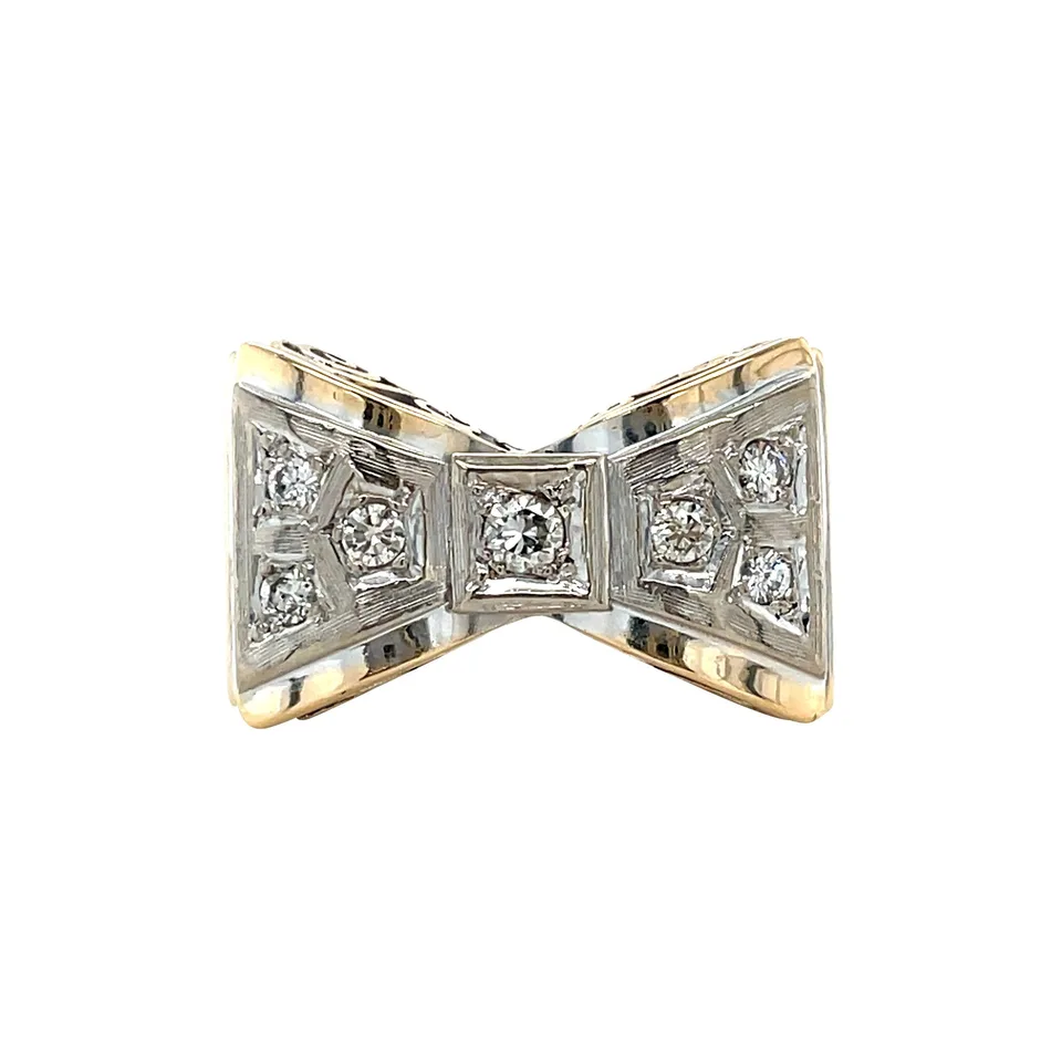 Vintage 14K Gold Bow Ring with Diamond