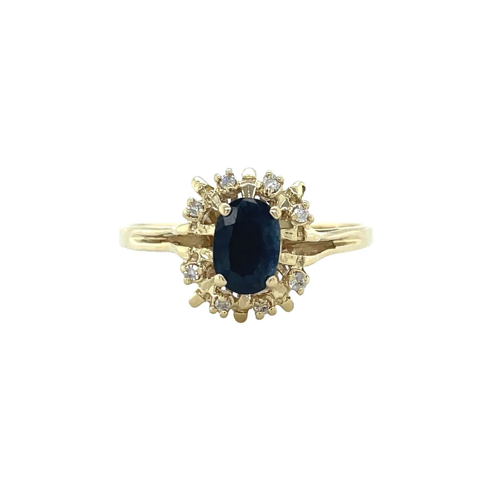 Vintage 14K Gold Cluster Ring with Sapphire and Diamond