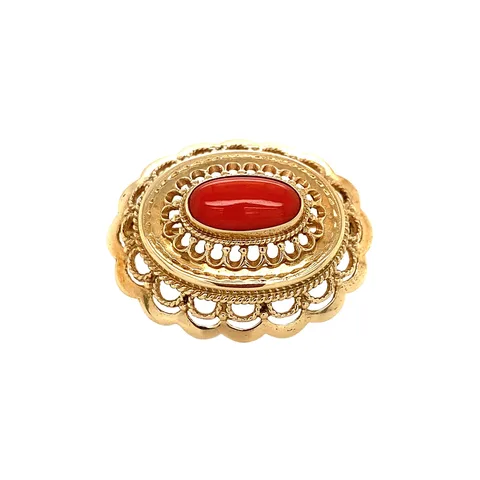 Vintage 14K Gold Brooch with Red Coral