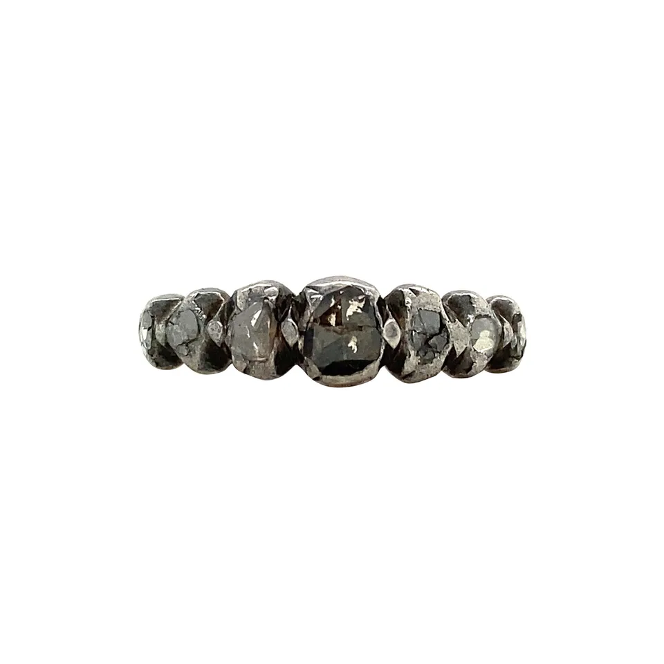 Vintage 14K Gold Half Eternity Ring with Rose Cut Diamond