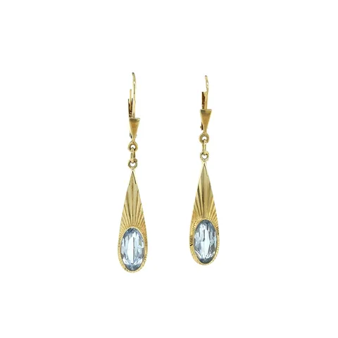 Vintage 14K Gold Drop Earrings with Blue Spinel