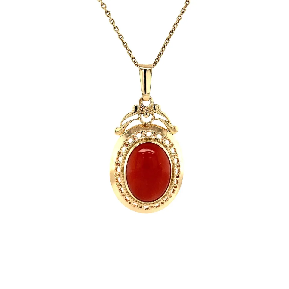 Vintage 14K Gold Pendant with Red Coral
