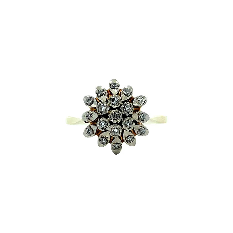 Vintage 14K Gold Cluster Ring with Diamond