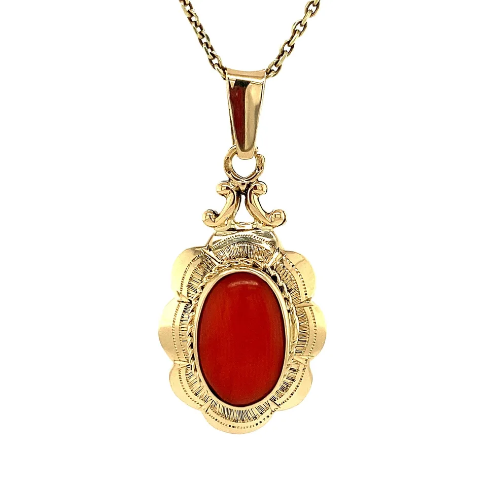 Vintage 14K Gold Pendant with Red Coral