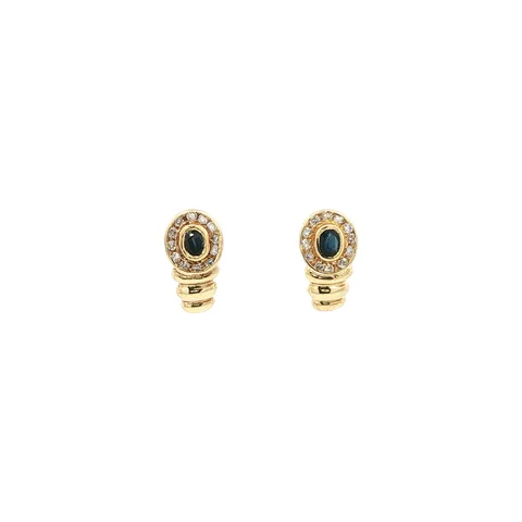 Vintage 14K Gold Stud Earrings with Sapphire and Diamond