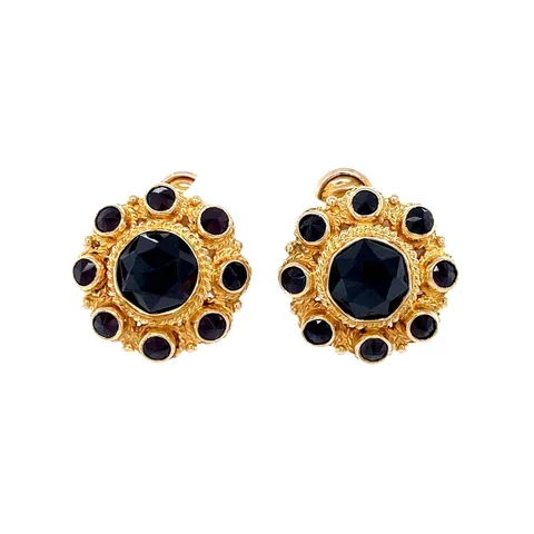 Vintage 14K Gold Cluster Clip Earrings with Garnet