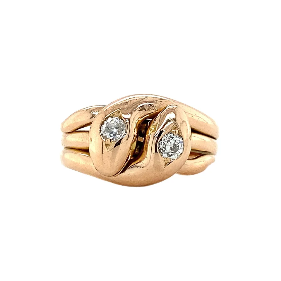 Vintage 14K Rose Gold Slangenring with Diamond Ring