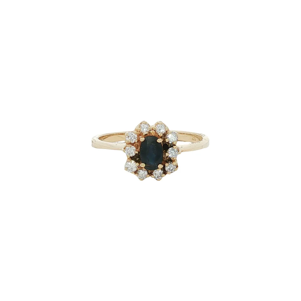 Vintage 14K Gold Cluster Ring with Sapphire and Diamond