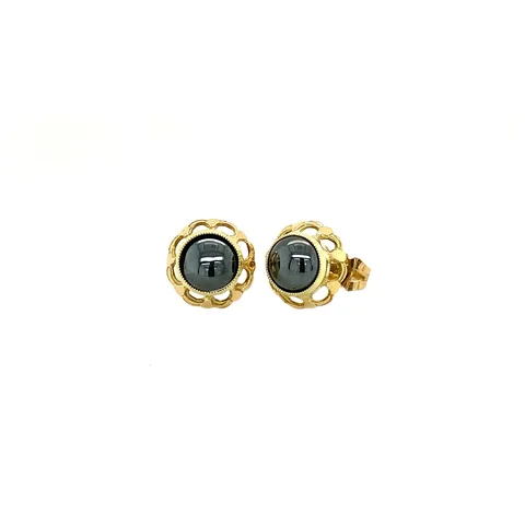 Vintage 14K Gold Stud Earrings with Hematite