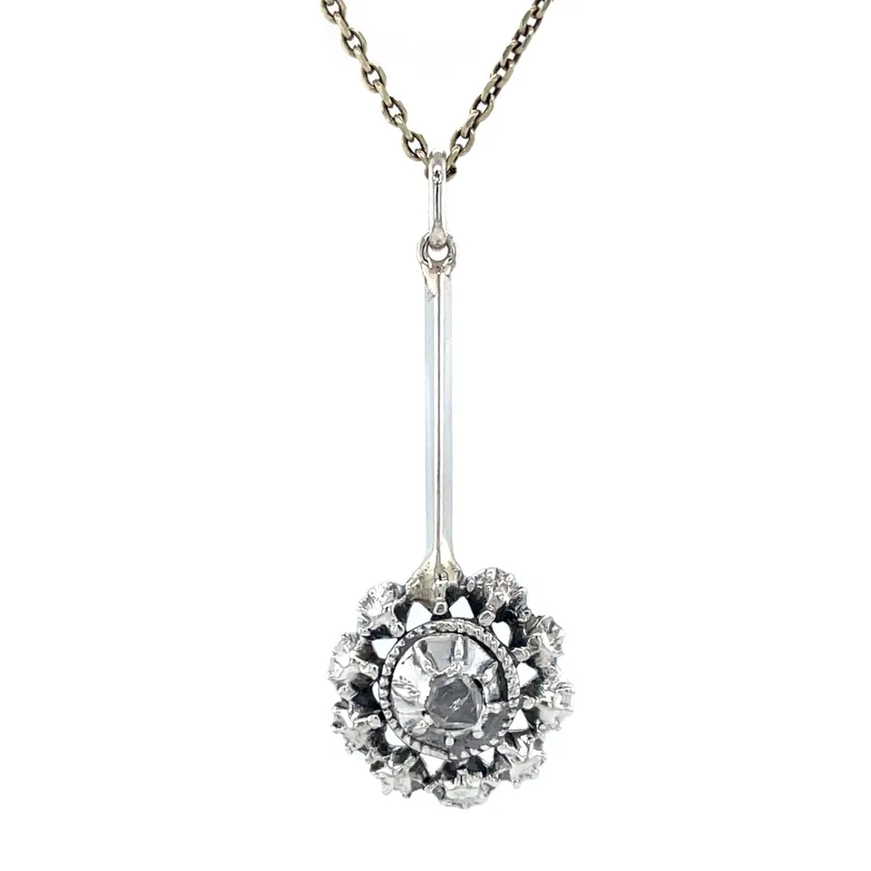 Vintage Sterling Silver Pendant with Rose Cut Diamond