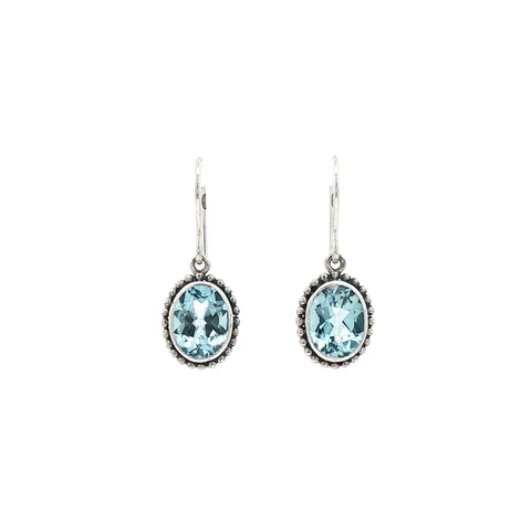 Vintage Sterling Silver Drop Earrings with Blue Topaz