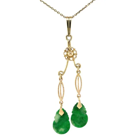 Vintage 14K Gold Pendant with Jade