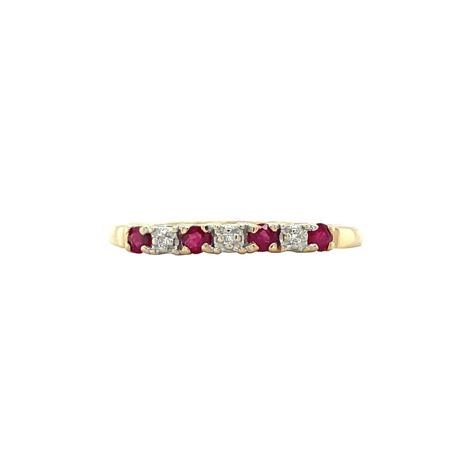 Vintage 14K Gold Half Eternity Ring with Ruby and Diamond