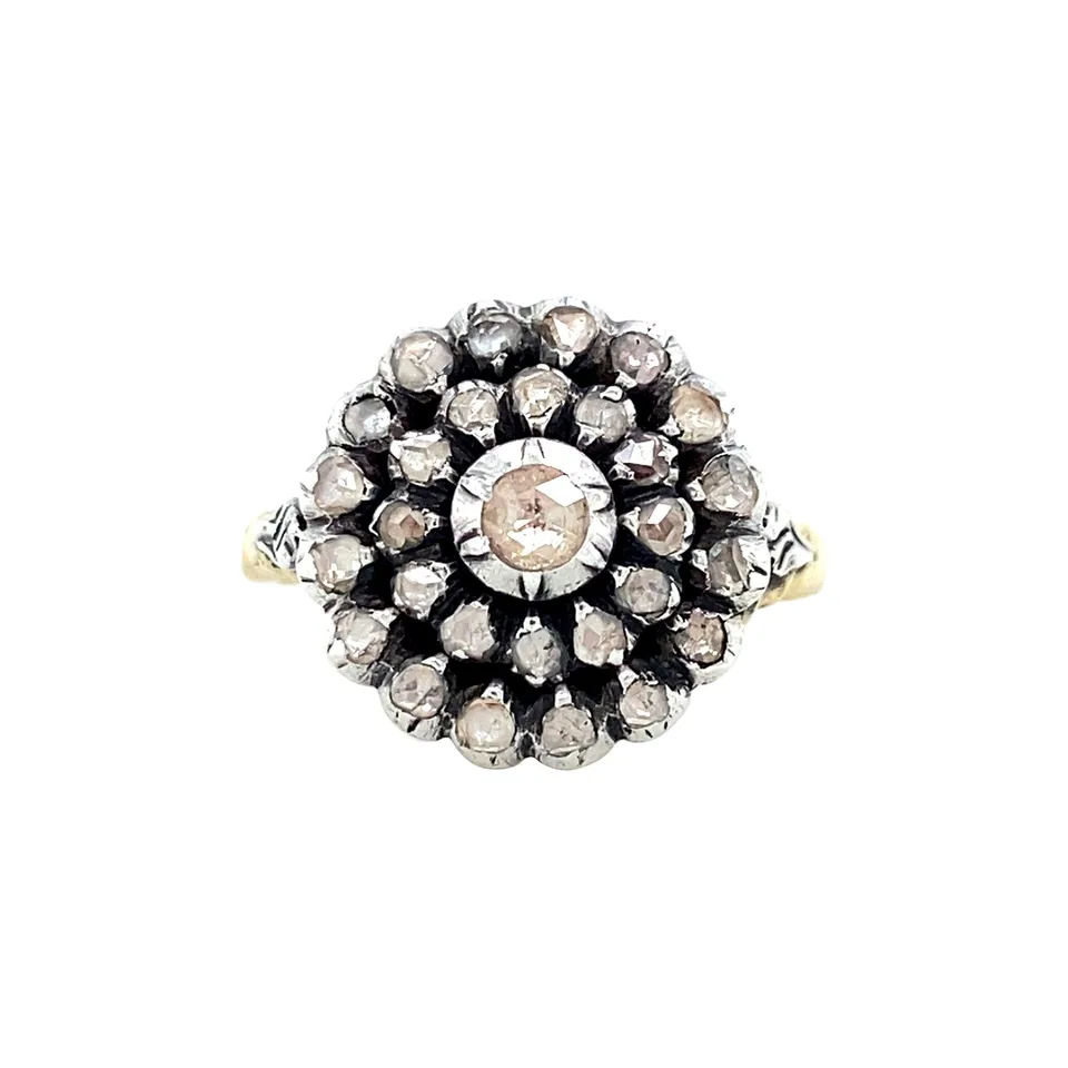 Vintage 14K Gold Cluster Ring with Rose Cut Diamond