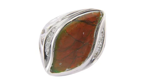 Vintage 12K Gold Ring Ammolite and Diamond