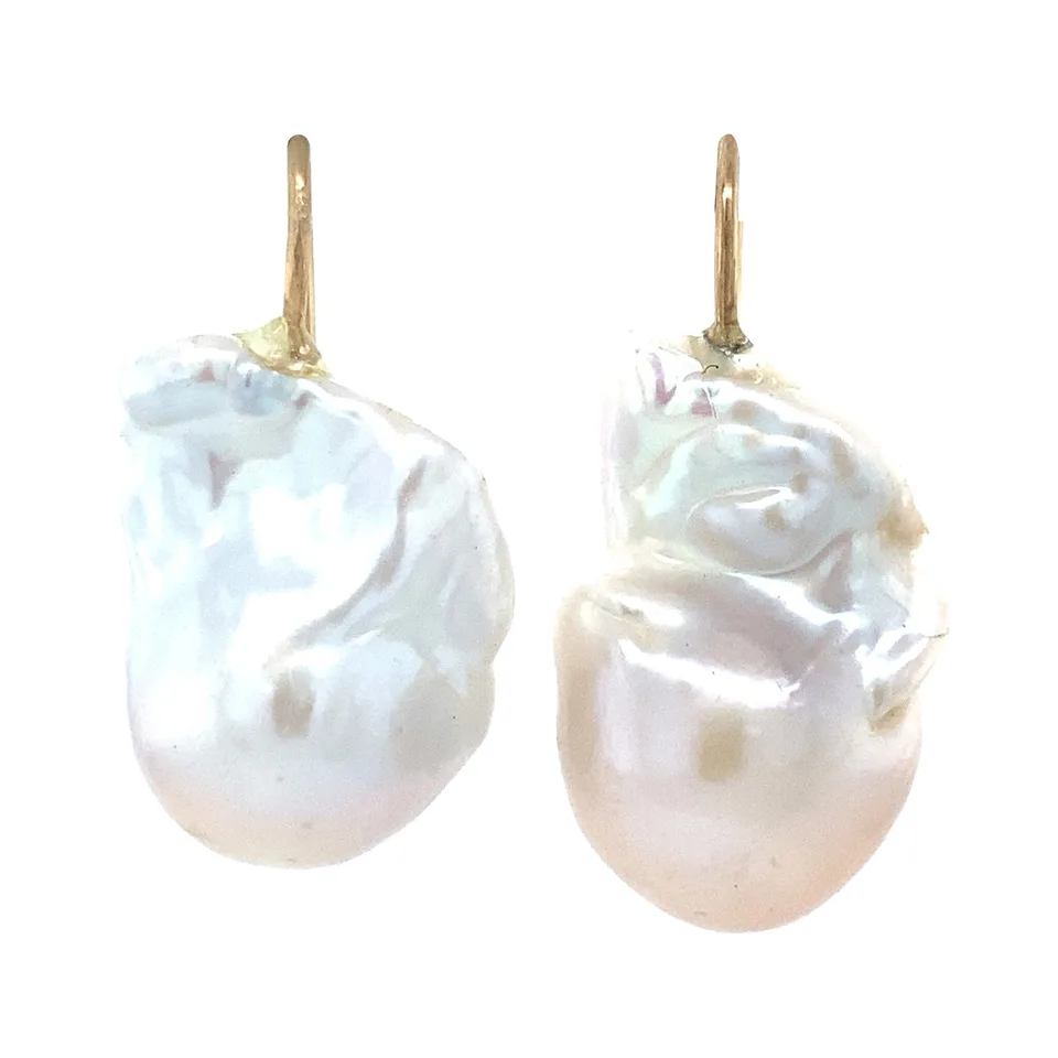 Vintage 14K Gold Drop Earrings with Pearl
