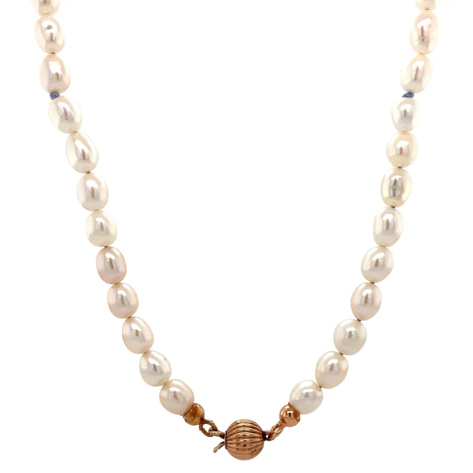 Vintage Pearl Necklace with 14K Rose Gold Clasp 41.5 cm