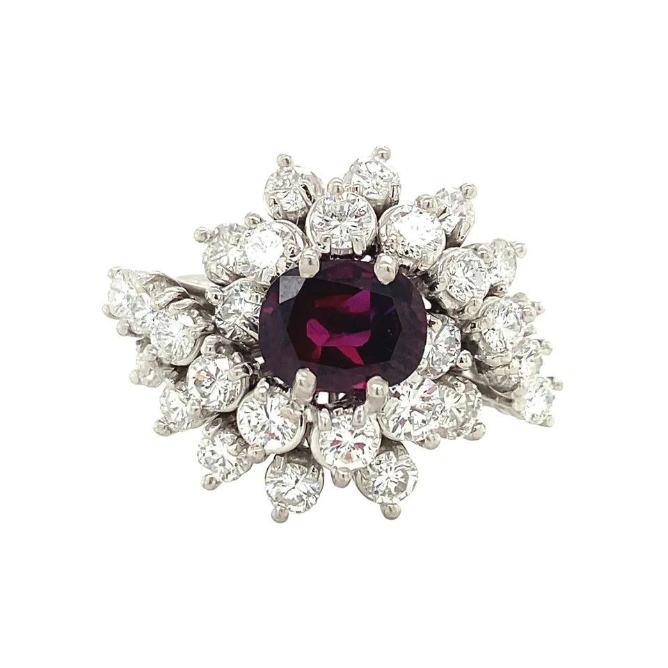 Vintage 14K White Gold Ring with Natural Ruby and Diamond