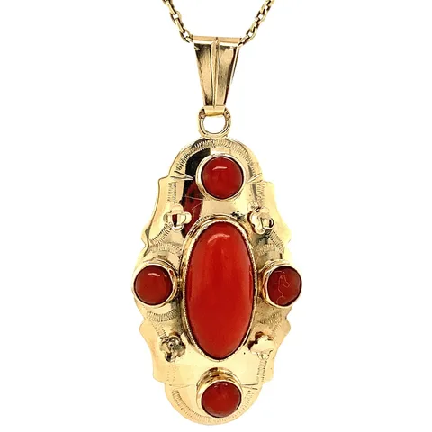 Vintage 14K Gold Pendant with Red Coral
