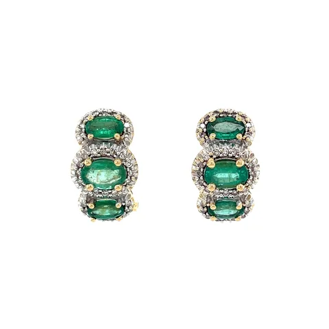 Vintage 18K Gold Cluster Stud Earrings with Emerald and Diamond