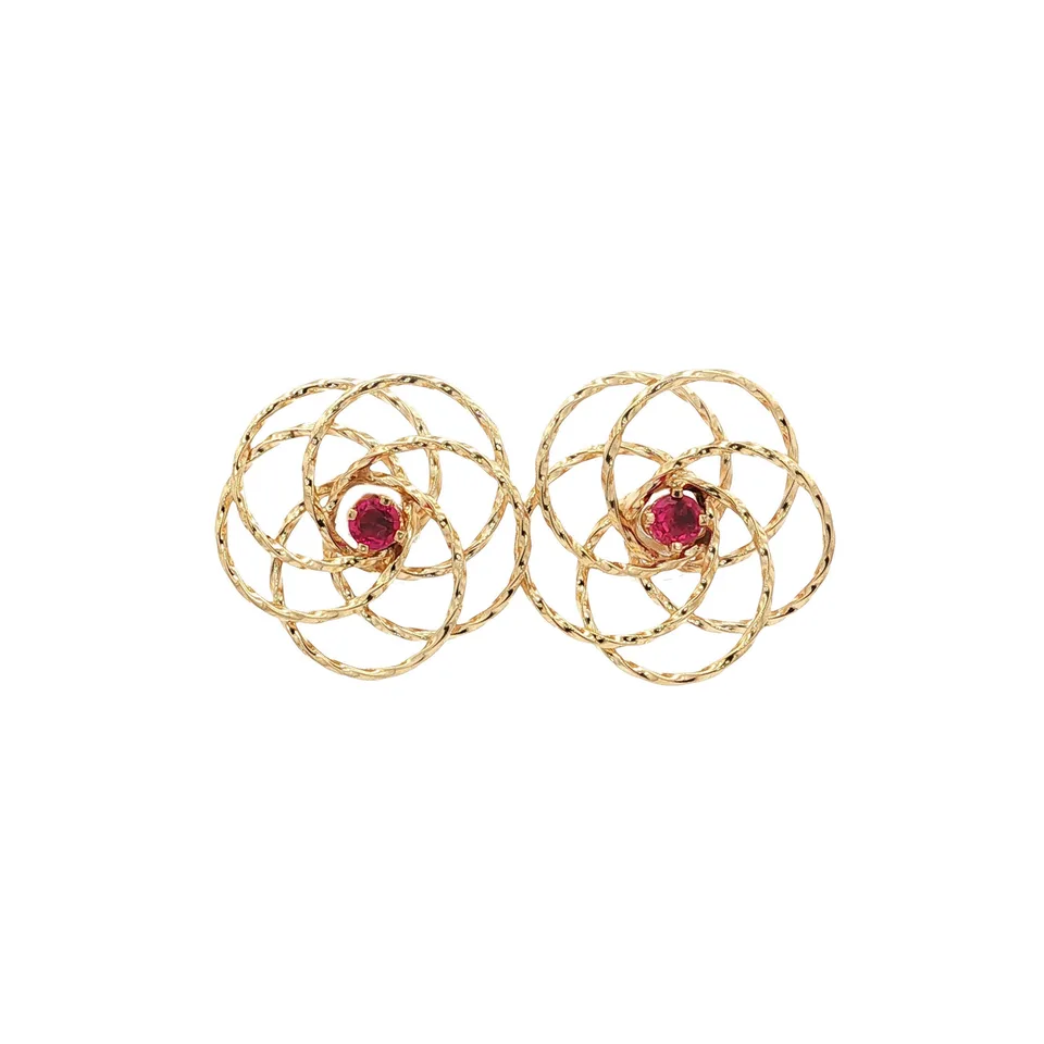 Vintage 14K Gold Stud Earrings with Ruby