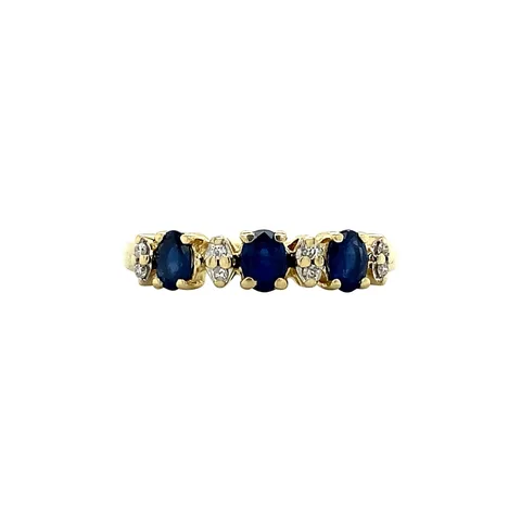 Vintage 14K Gold Half Eternity Ring with Sapphire and Diamond