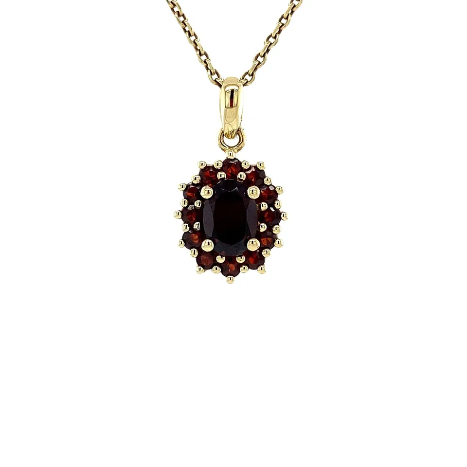 Vintage 14K Gold Cluster Pendant with Garnet