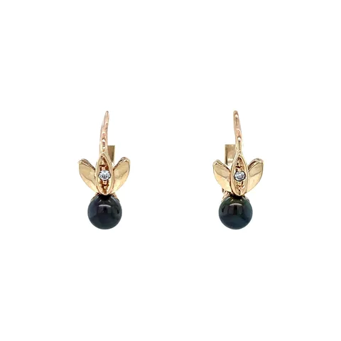 Vintage 14K Gold Drop Earrings with Pearl and Cubic Zirconia