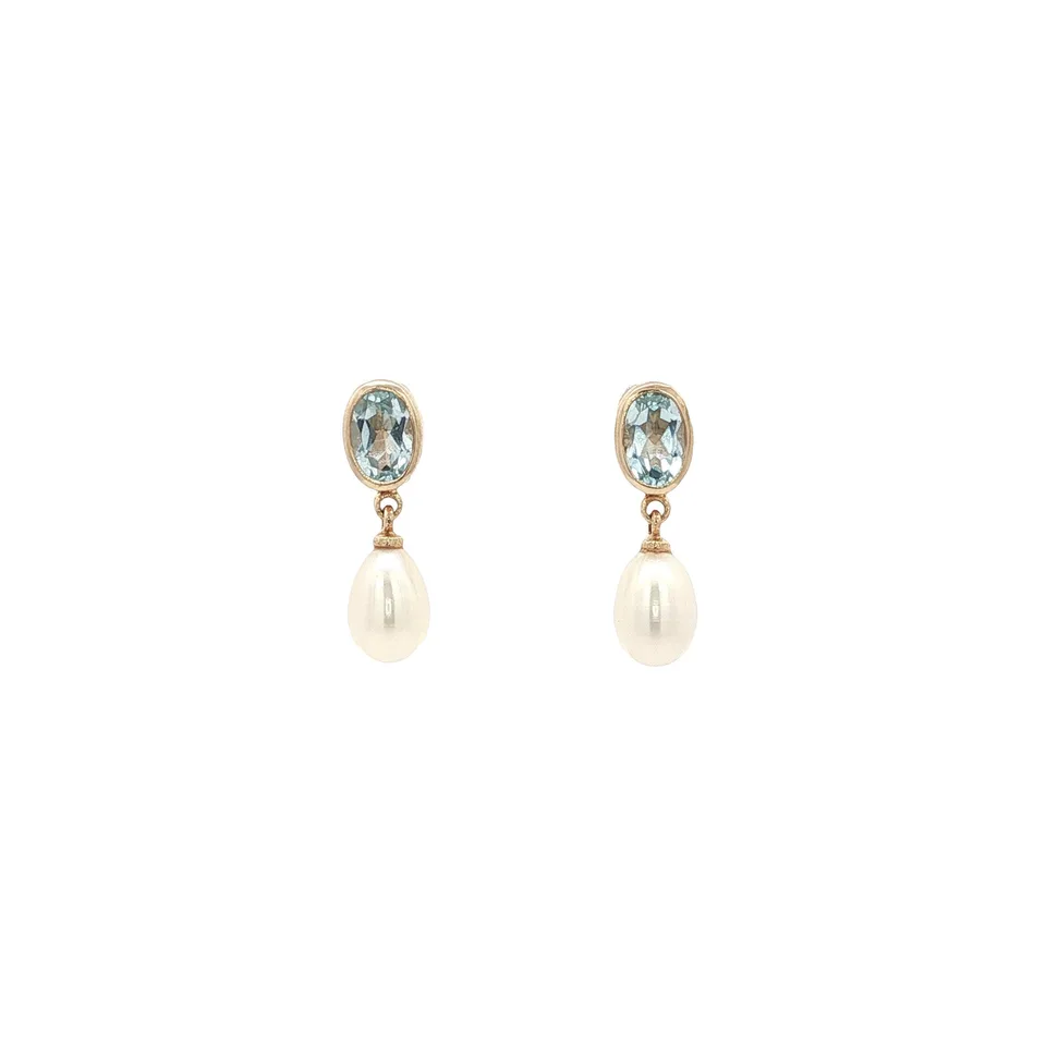 Vintage 14K Gold Earrings with Topaz and Pearl