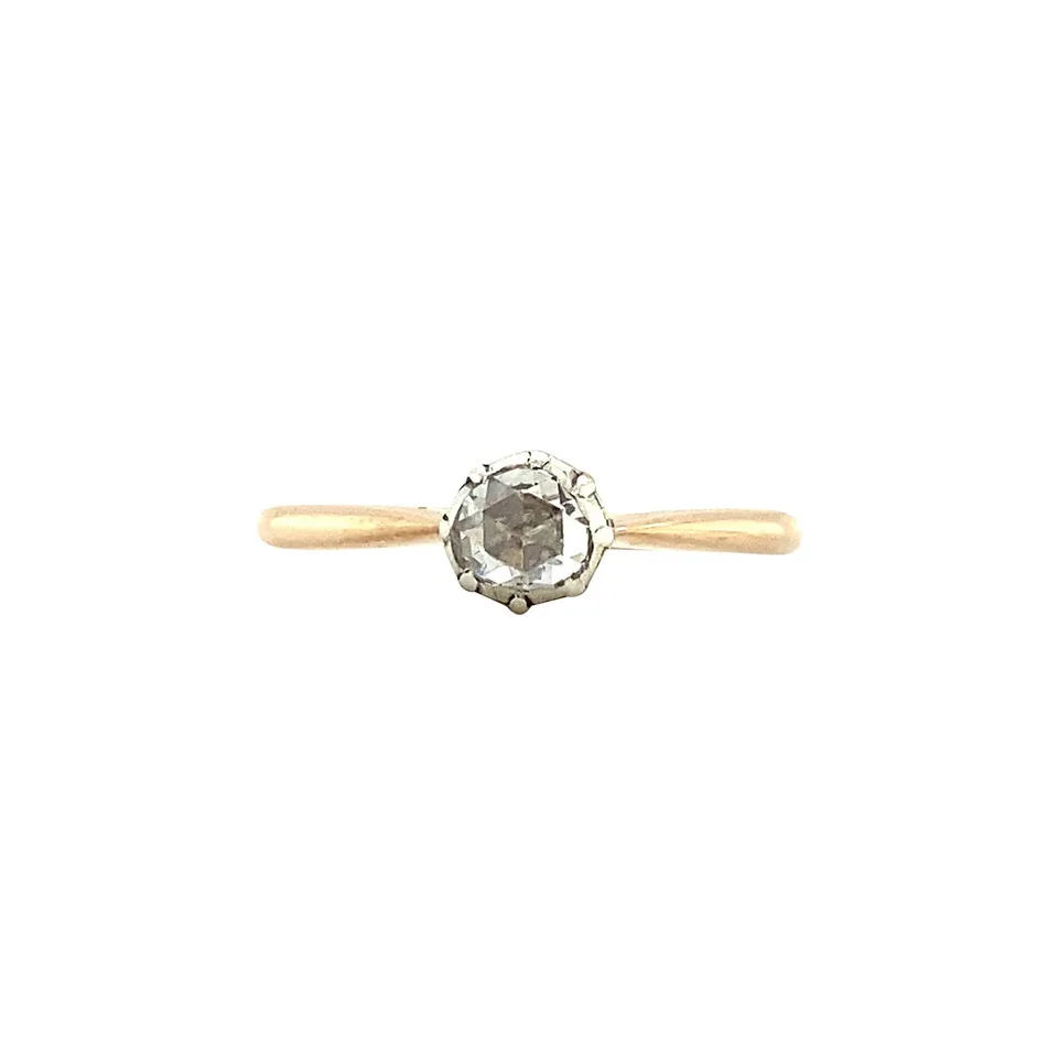Vintage 14K Gold Solitaire Ring with Rose Cut Diamond
