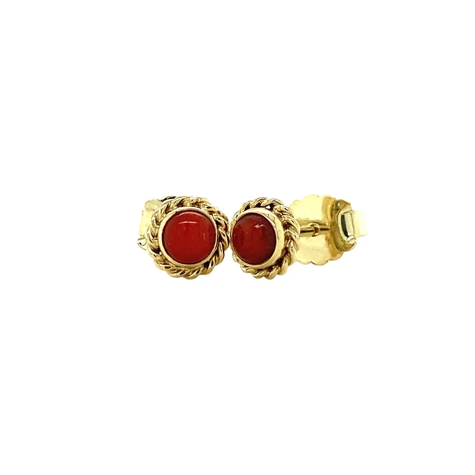 Vintage 14K Gold Stud Earrings with Red Coral