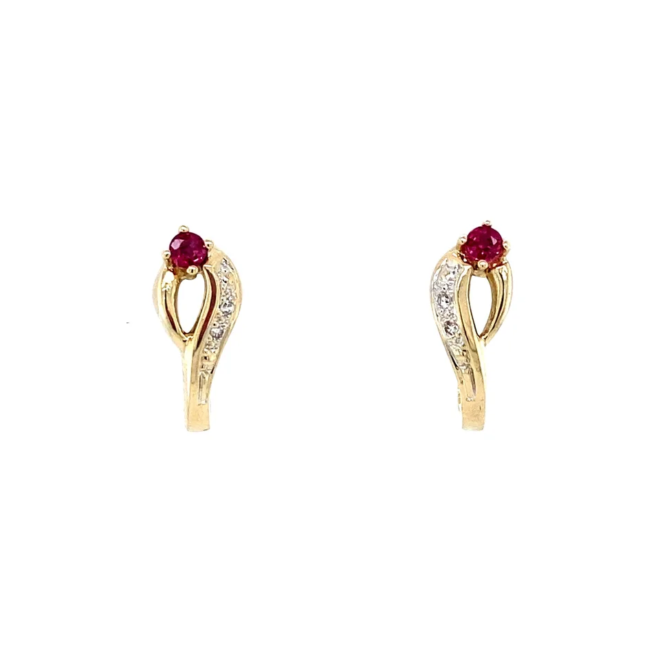 Vintage 14K Gold Stud Earrings with Ruby and Diamond